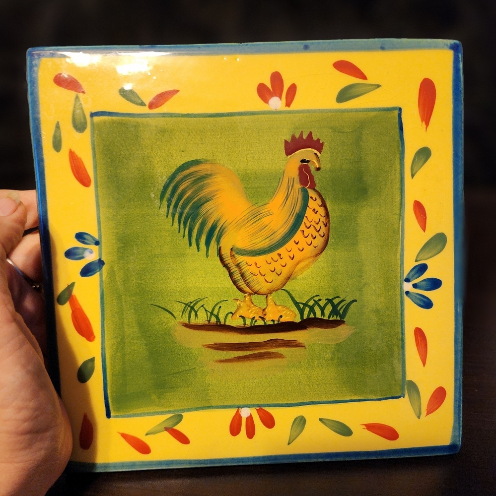 Baum Bro. Colorful Rooster Ceramic Trivet/Wall Hanging
